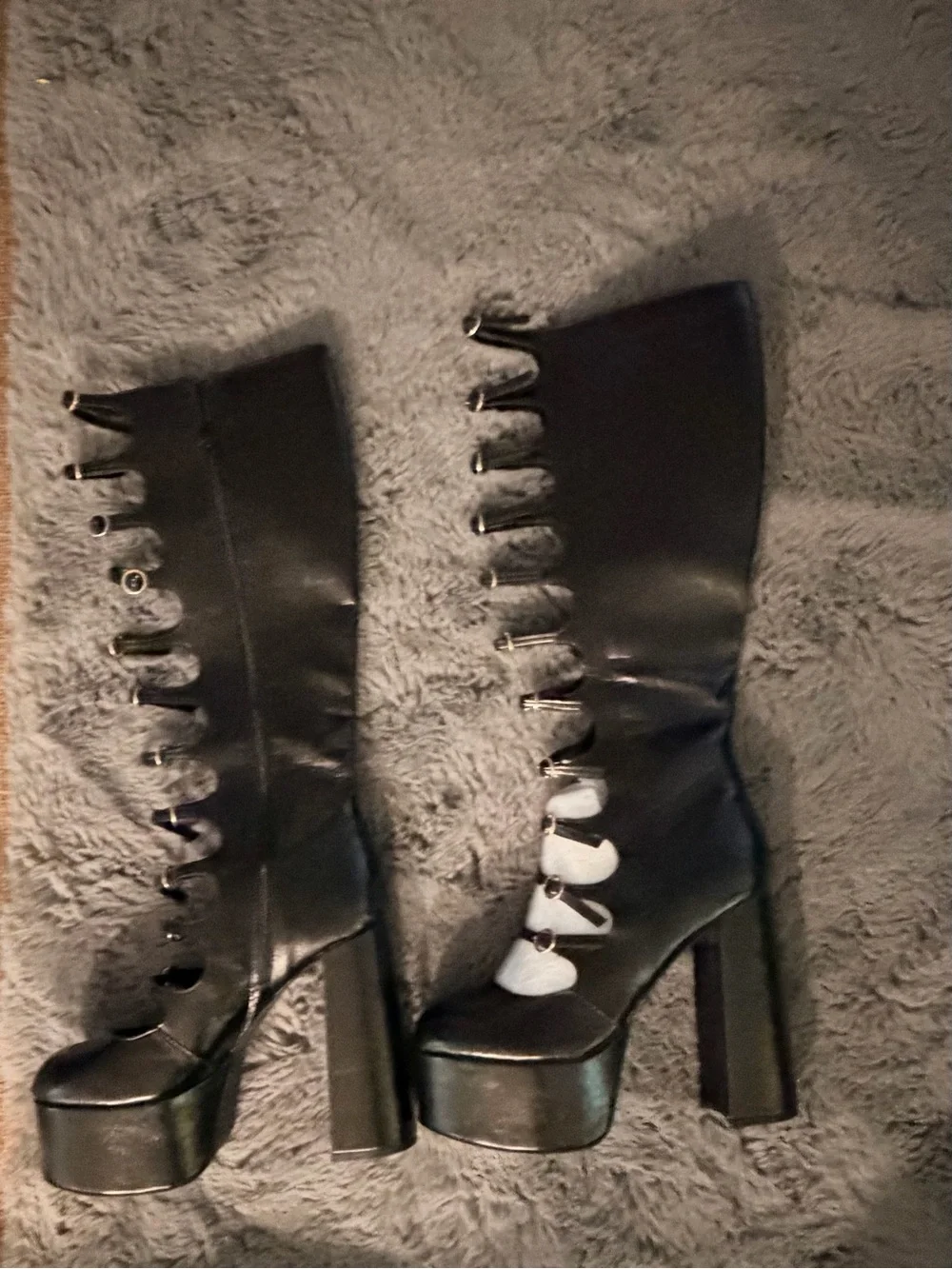 Liliana Black Over-the-Knee Platform Boots with Button Cutouts